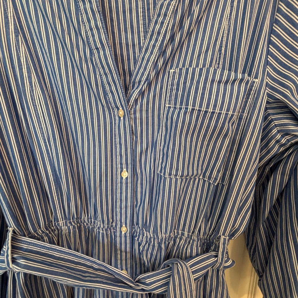 Free Assembly Blue & White Striped Cotton Midi Shirtdress with Belt Women’s XL - Picture 5 of 6